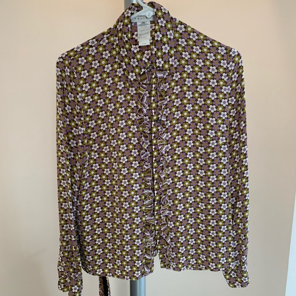 Celine floral silk button up blouse
